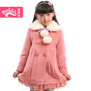  派蒂丝秋冬新品韩版女童儿童长款毛呢大衣风衣卫衣外套A12016