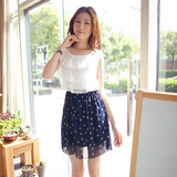 2012春装新款韩版女装蕾丝裙拼接裙夏季圆点甜美雪纺连衣裙子