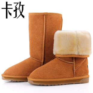  卡孜正品真皮牛皮雪地靴女冬清仓牛筋底女鞋真皮高筒女靴子棉靴