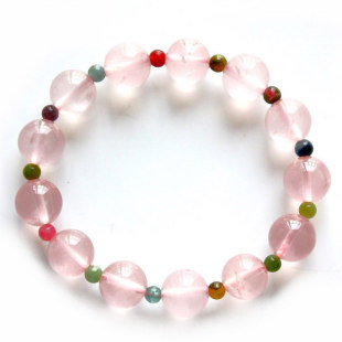  亲宝水晶 正品包邮天然星光粉晶手链女款加碧玺隔珠 只招正桃花