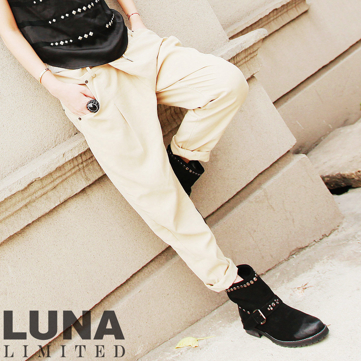 特【LUNA LIMITED】秋季 卡其显瘦版型 褶边潮人裤傲裤KZ00407&