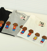 Special ~ 4 girl with short hair balls students embroidered cotton short-sleeved T-shirt