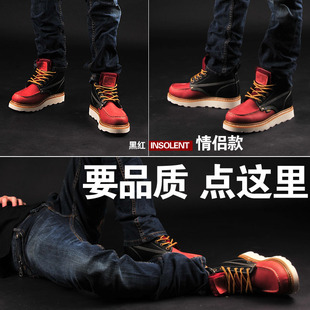  冬季潮流头层牛皮情侣马丁靴 男士高帮鞋户外男靴子 复古短靴英伦