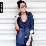 2012春装牛仔外套 女 欧美薄牛仔小西服 修身七分袖牛仔西装外套