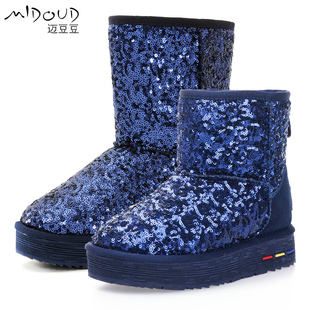 midoud内增高亮片雪地靴女冬季新款厚底保暖雪地棉鞋平底短靴子女