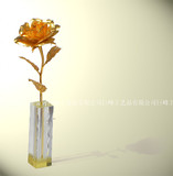 24K黄金玫瑰花豪华版【大号全开带证书】结婚礼物 带方形水晶底座