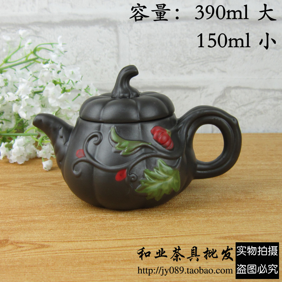 和业茶具批发 宜兴紫砂艺术 纯手工彩绘 小南瓜茶壶 紫砂乌泥壶|msdalam kategori pinggan mangkuk, set teh, teko - dari Buy2taobao.com untuk memberikan perkhidmatan ejen Taobao profesional membeli