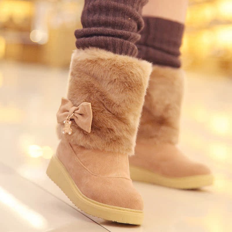 青圆头雪地靴厚底...