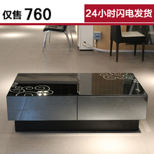 包物流 现代 简约 黑色 钢化玻璃 时尚客厅长茶几 C401