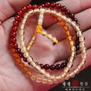 佛教用品批发 台湾蜜蜡琥珀 三色琥珀6mm108颗圆珠佛珠手串手链