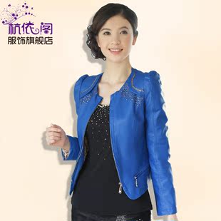  杭依阁 秋冬新款外套女士短款修身新品机车大码 pu皮衣女