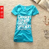 2012 summer new Korean version of women's casual T shirt candy colored letters of the alphabet printed Female T-shirt