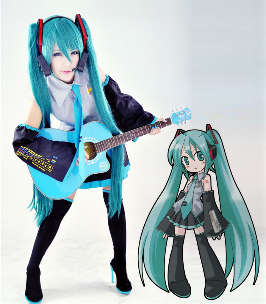 vocaloid初音未来 miku 公式服 cos服 初音衣服服装 送黑长袜包邮