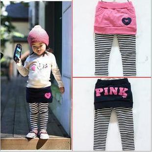  八折！秋韩版女童装女宝宝PINK条纹儿童裙裤打底裤csl79