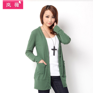  岚薇 秋装新品 韩版女装中长款修身薄外套针织衫开衫
