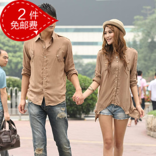  正品情侣装春秋季新款韩版长袖纯棉女情侣衬衣情侣衬衫 特价