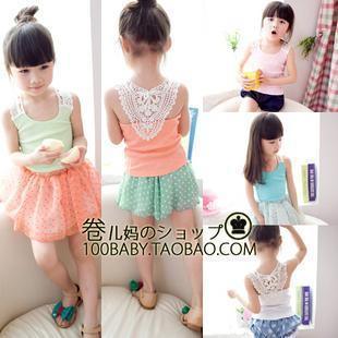  春夏韩版女童装-女童糖果色蕾丝背心 吊带T恤 儿童背心打底衫