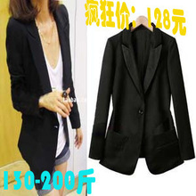 大码秋装新款2011黑色大码修身中长款 外套小西服 小西装