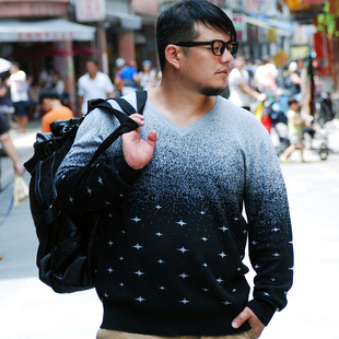  JSmix胖胖星球大码男装渐变色针织衫X1113加肥加大男士大号毛衣