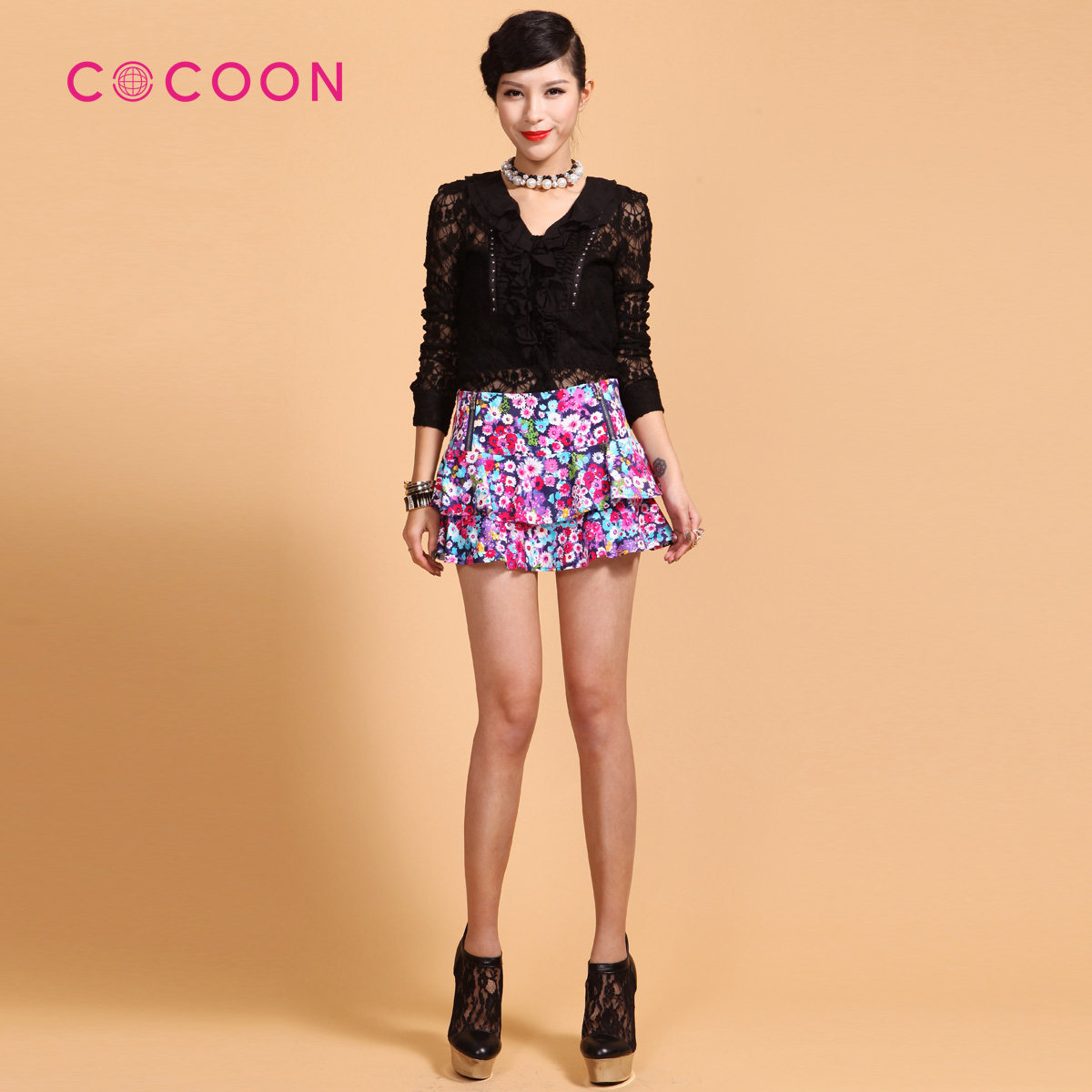 COCOON可可尼2012新品田园风印花蛋糕短裙311208024原价749