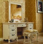 欧式美式仿古象牙白做旧开放漆雕花实木家具书桌艾特利A梳妆台