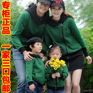  柏鹭亲子装冬装款全家庭装加厚长版卫衣外套一家三四口母女子