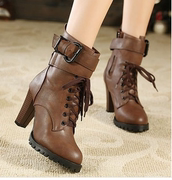 韩版棕色高跟靴子韩版厚底马丁靴粗跟高跟，靴李孝利短靴女