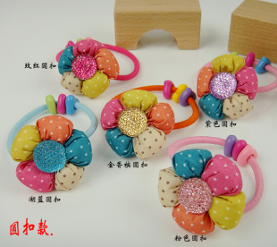  新款五彩花球发绳 串珠发圈 亚克力仿水晶满天星发饰 儿童饰品
