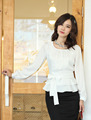 2012新款蝴蝶结衬衫女装中长款圆领雪纺衫修身韩版长袖雪纺上衣