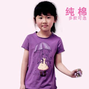  夏装新款童装 女童纯棉印花短袖T恤 儿童衣服