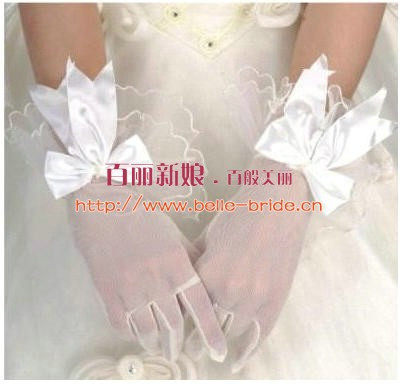 新娘手套 美七公主婚纱手套 李冰冰手套 大缎带蝴蝶结