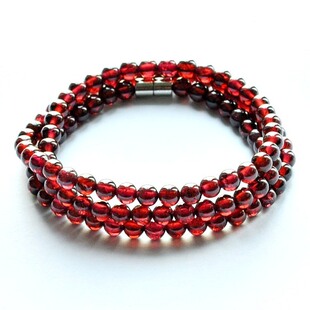  润玺正品 天然酒红石榴石手链 多层手链绕手3圈 美容养颜本命年女