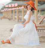2012新夏装清纯 连衣裙韩女仙肩带系蝴蝶结吊带拖地长裙