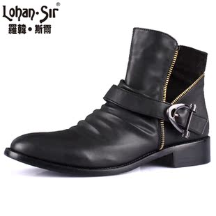  新品时尚潮流男靴子时尚靴军靴高帮皮鞋男马丁靴韩版尖头短靴皮靴