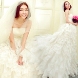 时尚韩式抹胸齐地婚纱礼服 2012新款韩版绑带公主泡泡裙婚纱礼服