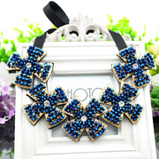 韩版女时尚假领子水钻假领韩国可爱珍珠水晶衣领蓝色小花