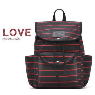  余单 运动休闲百搭风黑红条纹帆布双肩包 学生背包 高性价比