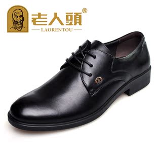  老人头真皮男鞋头层牛皮商务皮鞋英伦复古正装男圆头系带皮鞋军鞋