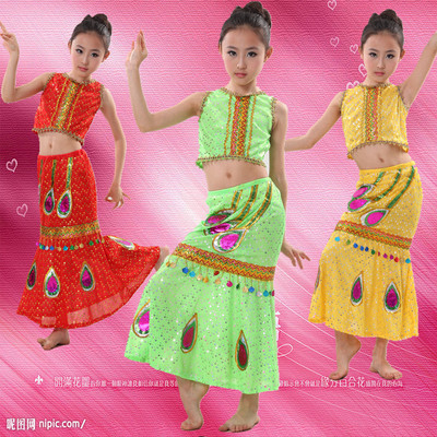 标题优化:六一新款儿童演出服装少数民族女表演服傣族舞孔雀舞包邮
