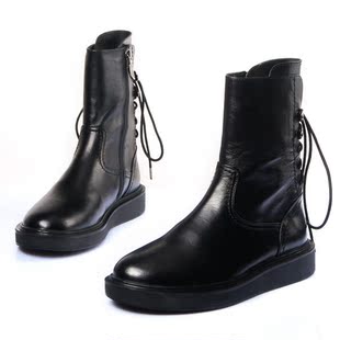  秋冬新款欧美女鞋雪地靴 真皮厚底保暖马丁靴 圆头短靴女靴子