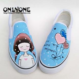  色绘主义新款手绘鞋厚底帆布鞋女 松糕鞋潮鞋 彩绘低帮布鞋涂鸦鞋