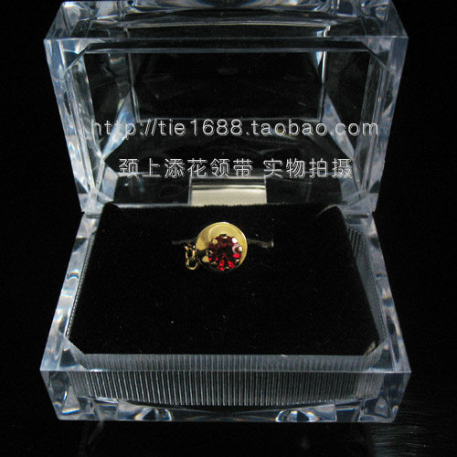 2011别针式领带夹 鲜红色高档水晶钻领夹 领带别针水晶盒G-054