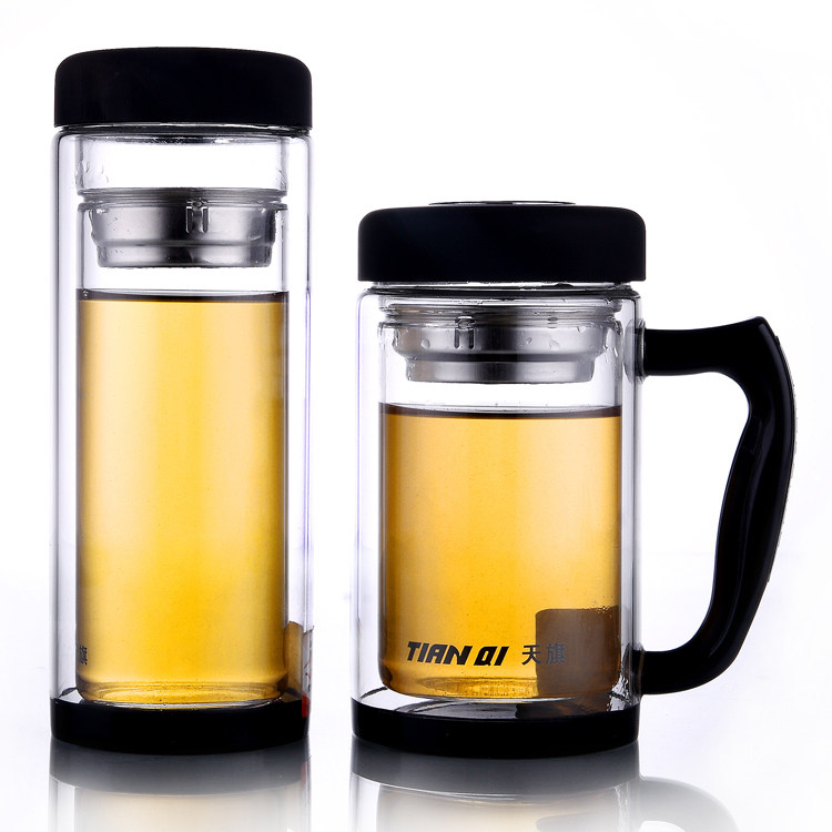 正品 双层玻璃杯 大容量透明 水杯280-500ml 杯子 玻璃茶杯 恒美
