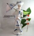 英国古董瓷器/西洋收藏品 优雅精致洋伞淑女青花瓷摆件28cm 包邮