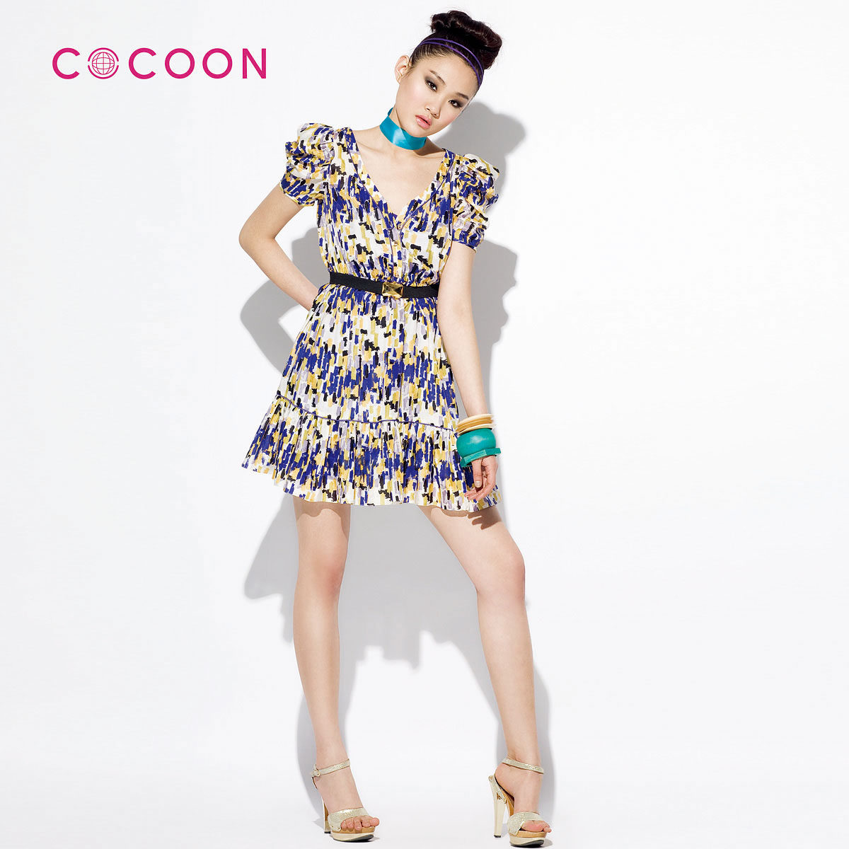 COCOON可可尼2012新品夏印花v领<span class=H>连衣裙</span>女款202402082原价1378