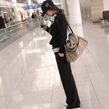 2012新款春装韩版休闲卫衣纯套装女装长袖立领拉链黑色