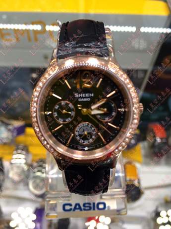 卡西欧 玫瑰金棕色皮带女表SHE-3030GL-5A(