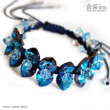 合采首饰 水晶手链 女 韩版时尚 多层绳编 可爱复古 海洋之心包邮