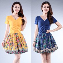 淘宝网2012新款夏装韩版品质女装修身显瘦碎花蕾丝针织夏季连衣裙子
