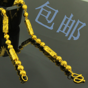  久不褪色 多款六角佛珠沙金项链 千足金色 镀金项链 男款金项链